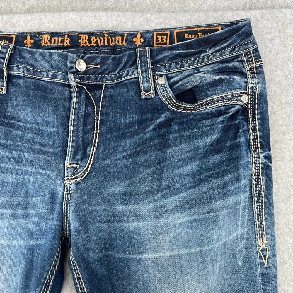 Rock Revival Roselle E Easy Boot Jeans Blue Embroidered Flap Pocket Size 33